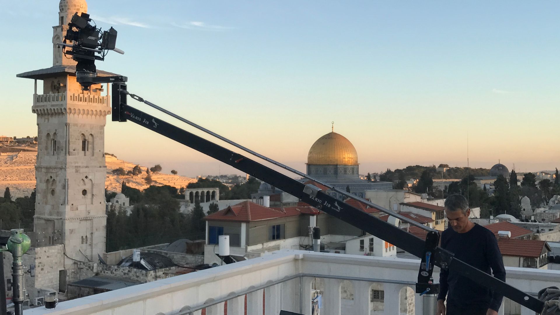 Jerusalem video production camera capturing the iconic Dome of the Rock during filming in Jerusalem